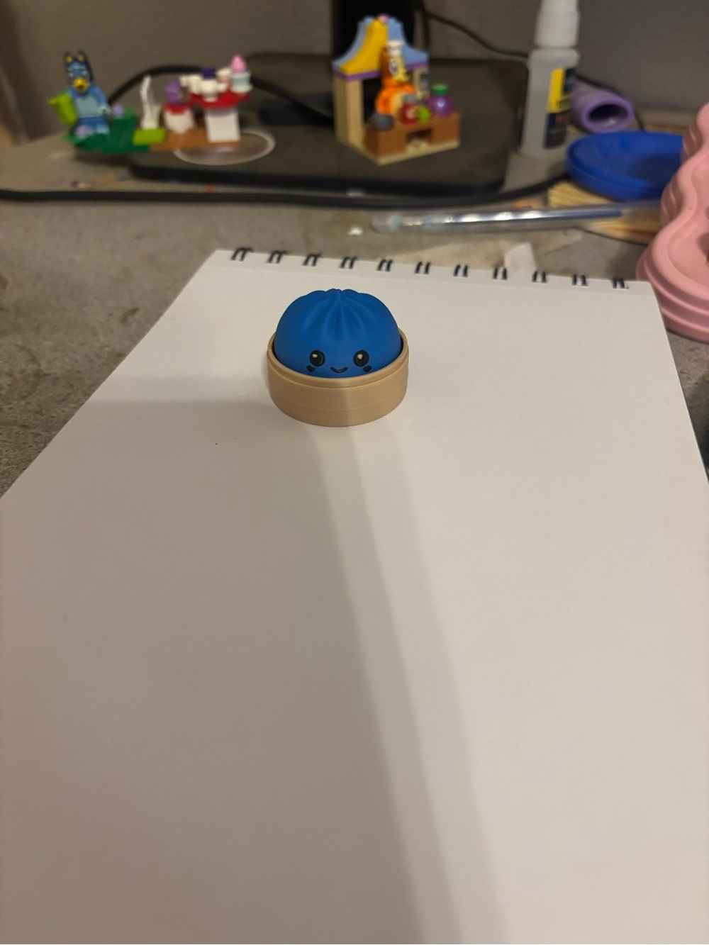 Cute Blue Dumpling Squishy Toy with Happy Face figet clicker